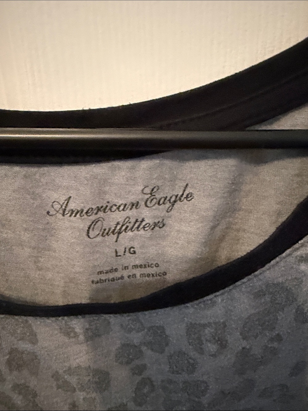 American Eagle Outfitters Grey Leopard Baseball Tee with Royal Blue Sleeves - Picture 2 of 3